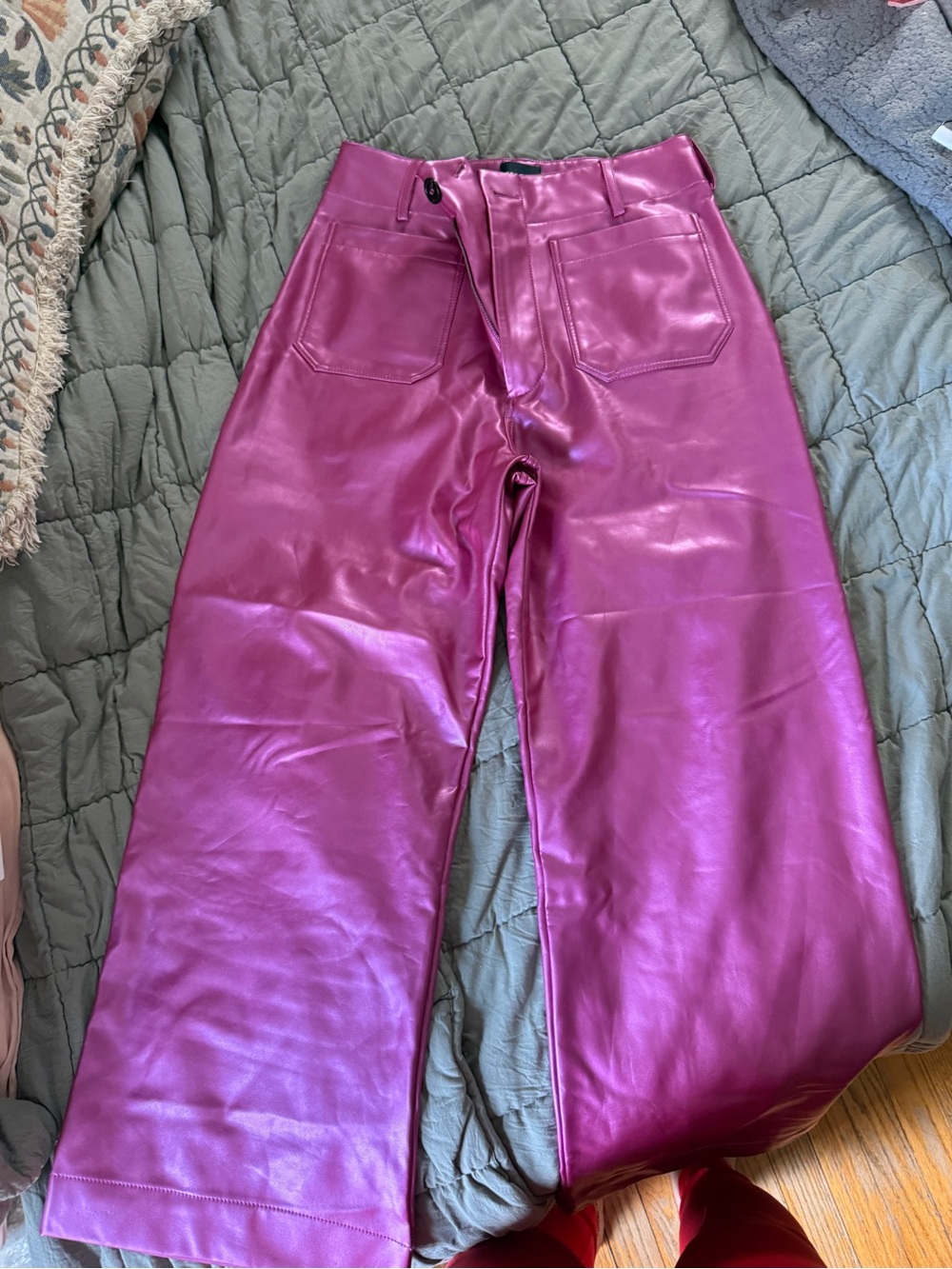 Maeve Metallic Fuchsia Faux Leather Pants